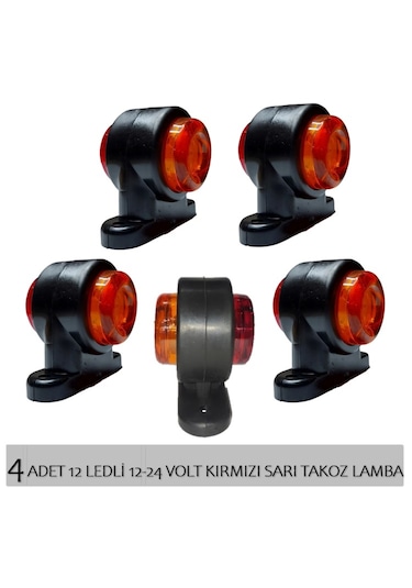4 Adet 12 Ledli Mini Takoz Lamba 12-24 Volt Sarı Kırmızı