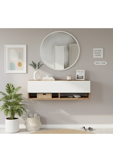 Robin Home Lia Aynalı Dresuar Hol Antre Dresuar Duvara Monte100cm Atlantik Çam - Beyaz Beyaz
