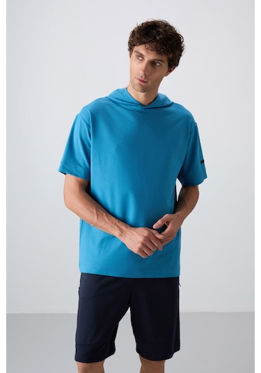 Tommy Life Petrol Mavi Pamuklu Kalın Yumuşak Dokulu Oversize Fit Basic Erkek T-shirt - 88352 Petrol Mavi