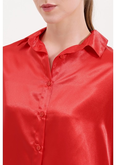 3985 Oversize Saten Gömlek - Kırmızı 3985bgd19-006-14516 001