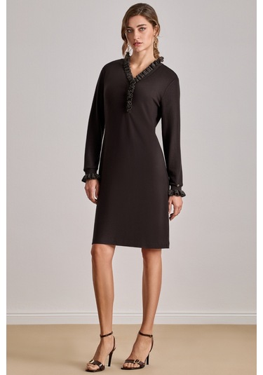 Diz Boy Kahverengi Örme Elbise Kahverengi