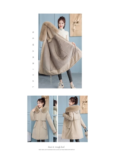 Kadın Orta Uzunlukta Kışlık Kalınlaştırılmış Pamuklu Ceket Açık Kahverengi