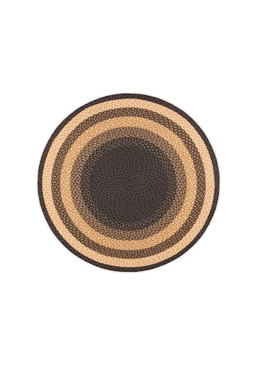 Zeminde Sıcaklık Örgü Desen Görünümlü Yuvarlak Kaymaz Taban Halı Bej - Kahve