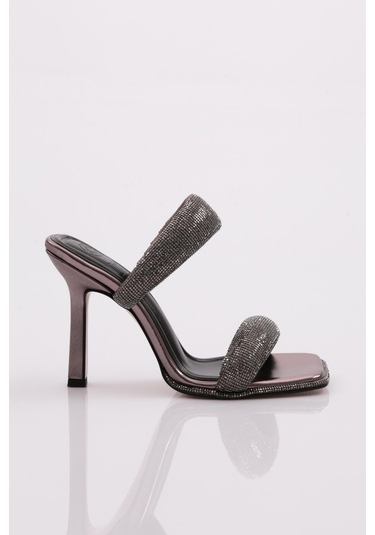 Dgn 2027 Kadin Kalin Silver Taş Bantli Topuklu Terlik 2027-2219-R13773 Platin