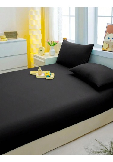 Totem Ranforce Yastık Kılıflı Lastikli Çarşaf Takımı 100 X 200 Tek Kişilik Siyah