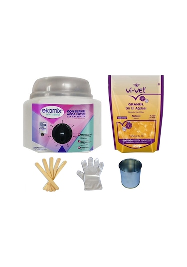 Ekamix Sir Ağda Makinesi + Vivet Granül Naturel Ağda 1 KG + Cezve
