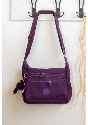 Krinkıl / Klinkır Su Geçirmez Kumaş Çok Gözlü Çapraz Kol ve Omuz Postacı Çantası Mor 5835 Mor