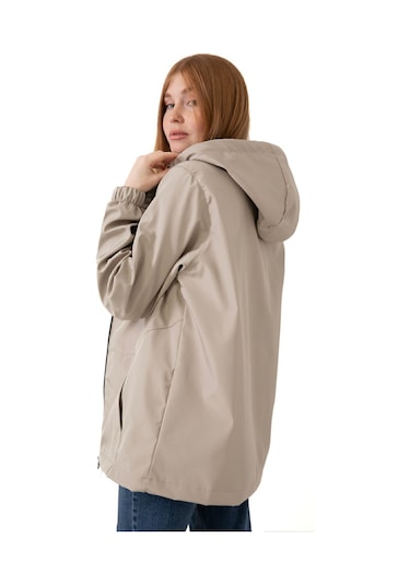 Kadın Taş Içi Astarlı Su Geçirmez Ve Rüzgara Dayanıklı Kapüşonlu Cepli Yağmurluk - Rüzgarlık Taş