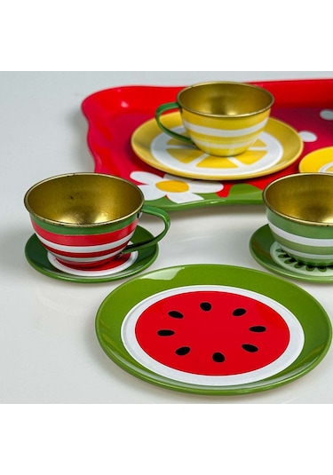 18 Parça Metal Oyuncak Çay Seti