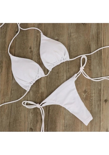 Ladyrosi Ipli Beyaz Bikini Takım