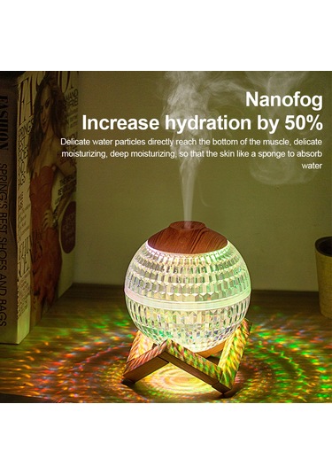 Springsun Beyaz Usb Type-c Nemlendirici, Kristal Top Rgb Işık, 450ml Hacim, 6 Saat Otomatik Kapatma, Nano Buhar, Ofis/ev Masaüstü, Düşük Gürültü