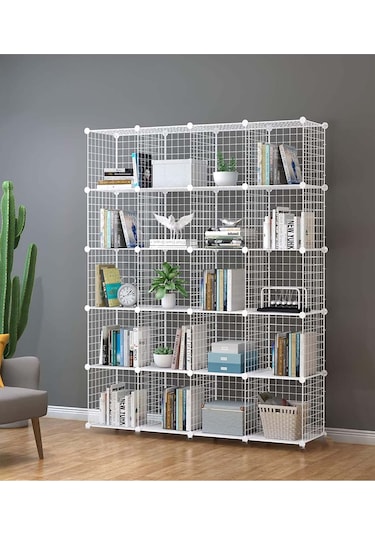 20 Bölmeli Beyaz Renk Portatif Kitaplık Dolap Raf Düzenleyici