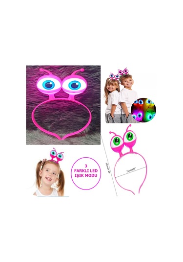 Led Işıklı & Pilli Uzaylı Göz Parti Tacı Pembe Renk Çok Renkli