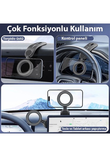 Polham Manyetik Magsafeli Torpido Üstü Telefon Tutucu, Konsol Ve Ekrana Yapışan Telefon Tutucu Siyah