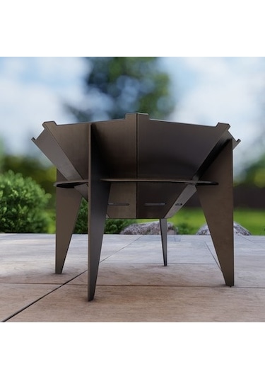 Oktagon Barbekü Izgaralı Ateş Çukuru Ayaklı Bahçeniz İçin Dekorat Siyah