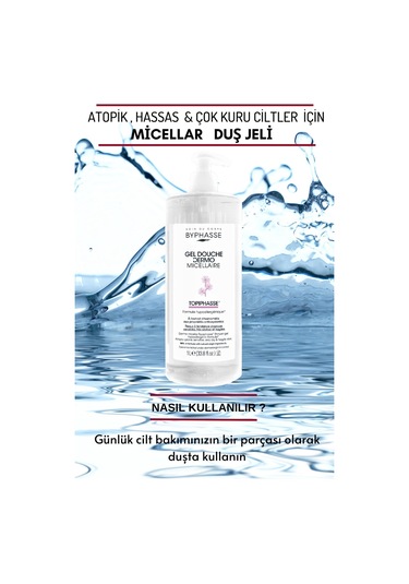 Byphasse Dermo Micellar Topiphasse Atopik Hassas Ve Çok Kuru Ciltler İçin Misel Duş Jeli 1 L
