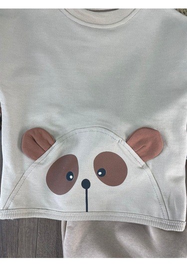 Oversize Şerit Detaylı Yumuşak Doku Bereli Erkek Bebek 3'lü Takım Krem