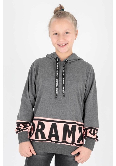 Ahengim Kız Çocuk Drama Baskılı Kapüşonlu Sweatshirt Ak13433 Antrasit