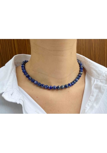 Lapis Lazuli Taşı Doğaltaş Kolye 6 Mm Faset Pembe