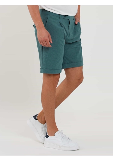 Dufy Yeşil Erkek Slim Fit Gofre Desenli Short - 104675-Yeşil