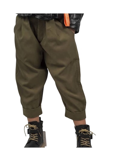 Kız Çocuk Mikro Kumaş Beli Kuşaklı Likrasız Bilek Boy Pantolon Haki