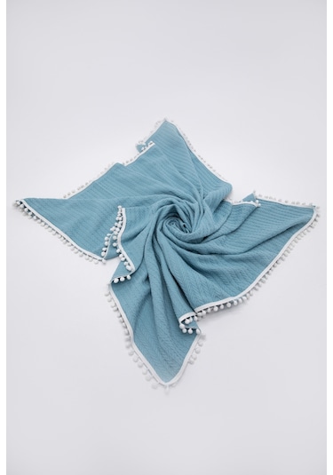 %100 Pamuk Cherry Bebek Battaniyesi Pamuklu Pike 100x120 - Turkuaz
