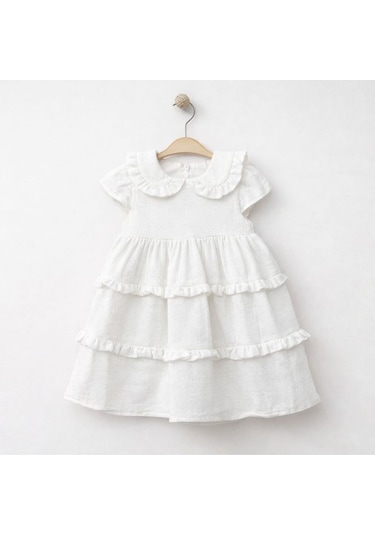 Baby Corner Bebe Yaka Fırfırlı Kız Bebek Elbise Beyaz