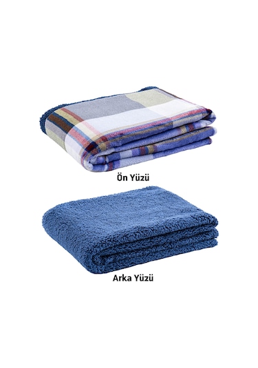 Peluş Polar Kamp Battaniyesi - Mavi Ekose - Acil Durum Battaniye - Argeus Camp Çok Renkli