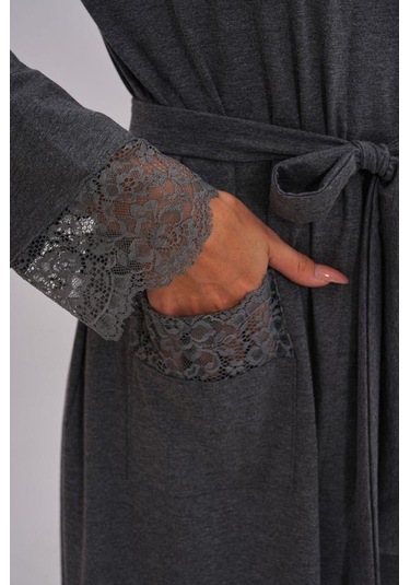 Mecit 1543 Bayan Füme Büyük Beden Uzun Kollu Uzun Sabahlık Füme