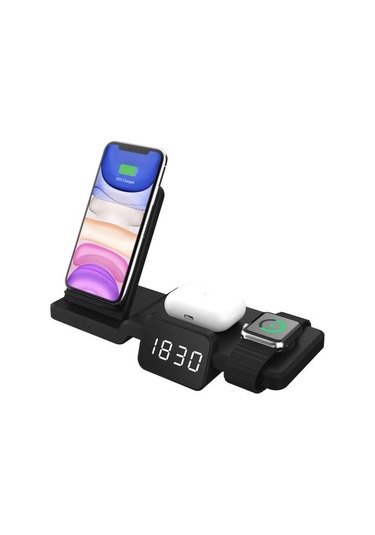 Butu C100 Watch   İçin Kısılabilir Zaman Göstergeli Çok Fonksiyonlu Kablosuz Şarj Cihazı