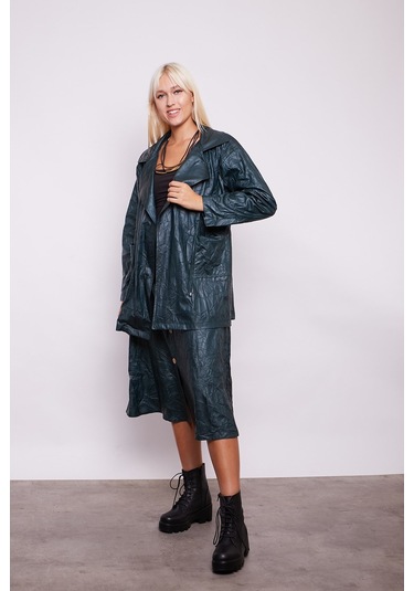 Kraş İnce Deri Yüksek Bel Yan Cepli Kiloş Uzun Etek-zümrüt - Zümrüt Zümrüt Yeşili