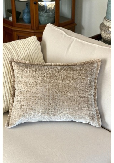 Kırlent İthal Kadife Kumaş - 35x50cm Yumuşak Dokulu Dekoratif Özel Tasarım Kırlent Kılıfı Açık Bej