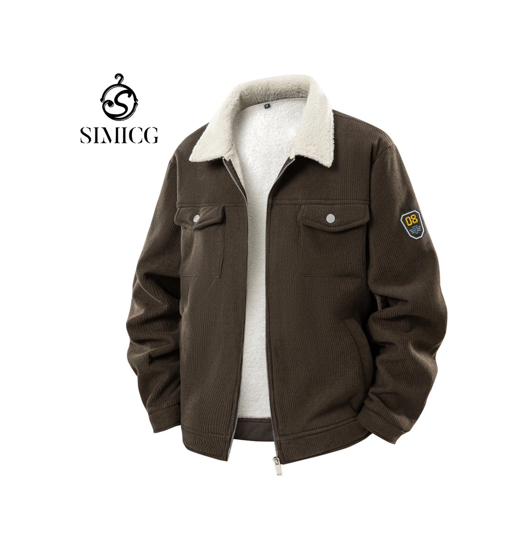 Erkek Sonbahar Ve Kış Kadife Ceket, Kadife Ve Kalın Yakalı İş Kıyafeti Kuzu Derisi Erkek Ceketi Kahve