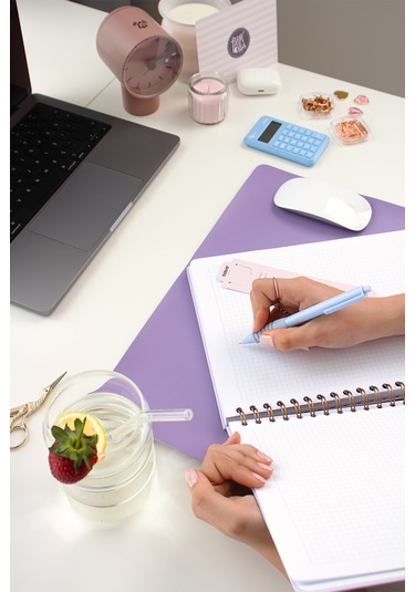 20x28 Spiralli Sert Kapak Lastikli Kareli Not Defteri Lila Lila