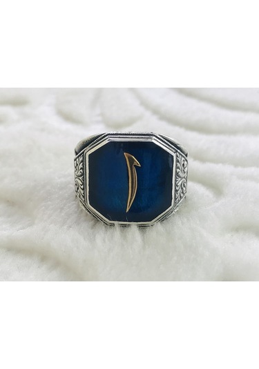 Elif Harfi Işlemeli 925 Ayar Gümüş Erkek Yüzük