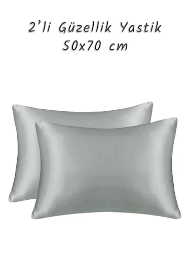 Güzellik Yastığı %100 Ipek Saten 2 Adet Luxury Yastık Kılıfı Silv