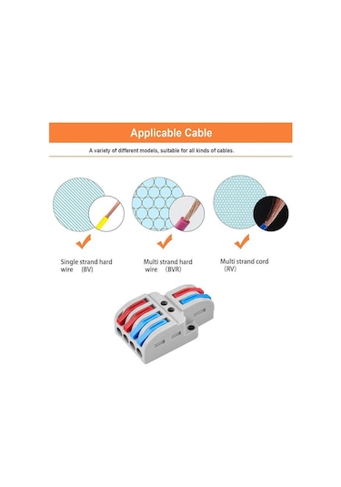 Koodmax 5 Adet 2 Giriş 4 Çıkış Kolay Hızlı Kablo Ekleme Birleştirme Konnektörü - Aç Kapa Kilitli