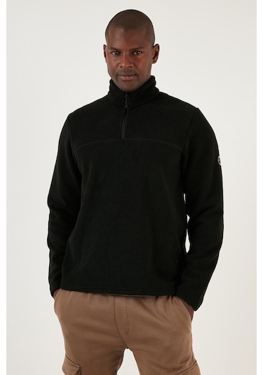 Buratti Slim Fit Yarım Fermuarlı Yumuşak Dokulu Şardonlu Kışlık Erkek Polar 59060011 Siyah