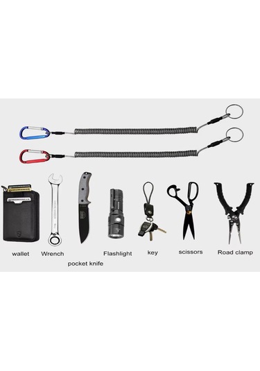 Çelik Tel Takviyeli Spiral Karabinalı Holder Takım Askı Aparatı