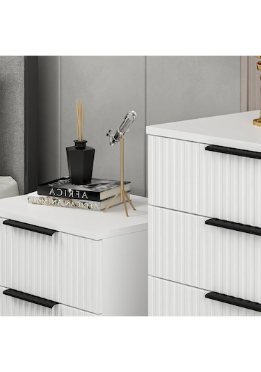 Kale Şifonyer 4 Çekmeceli Çizgili Mebran Beyaz
