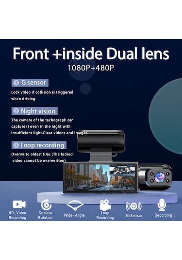 Xuweiwei Dual Kamera Araba Kamerası 1080p On 480p Iç Görüş Ir Gece Görüşü Döngü Kayıt M8 32g Card