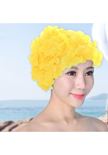 Suntek Çiçekli Yüzme Şapkası Tüm Seviyeleri İçin Sarı