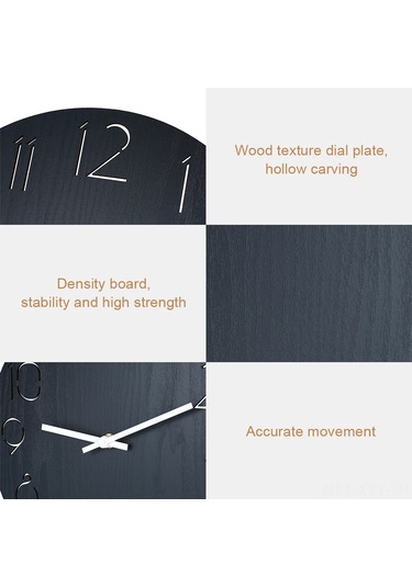 Yaleker Ahşap Duvar Saati Siyah, Delikli Rakamlar, Doğal Stil, Kesin Hareket, Oturma Odası Yatak Odası Ofis Dekoru Pil Dahil Değil Siyah