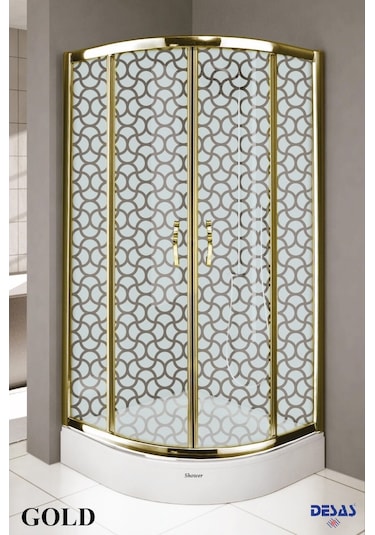 Desaş Shower Gold Profil Teknesiz Oval Desenli Cam Duşakabin 90 x 90 5 MM Altın