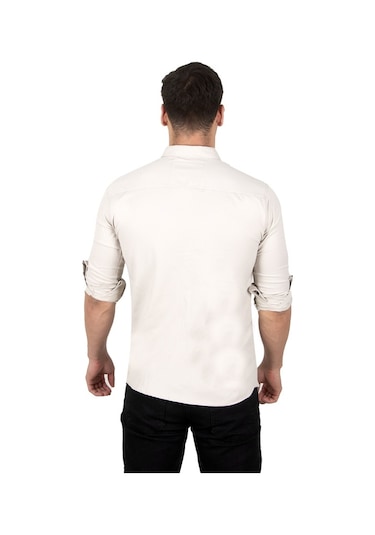 Deepsea Erkek Bej Fitilli Çıtçıtlı Kot Gömlek 300421 Bej