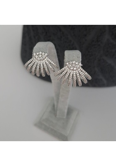 Vip Özel Seri Gümüş Renk Taşlı Abiye Kadın Küpe Gümüş