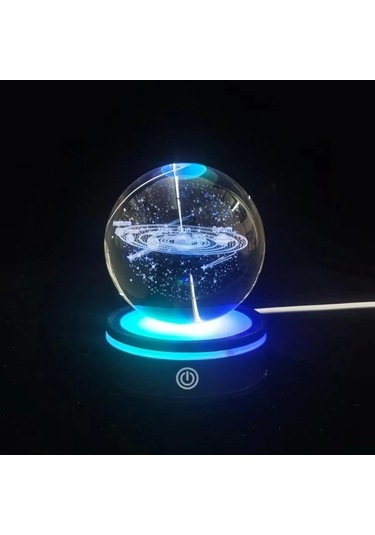 Gezegenler Tasarımlı Renk Değiştiren Dönen Cam Küre Diğer