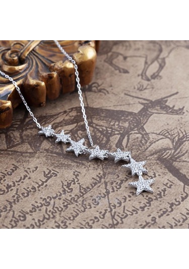 Gümüş Kayan Sıralı Yıldızlar Süzülen Yıldız Kolye Wsn61B