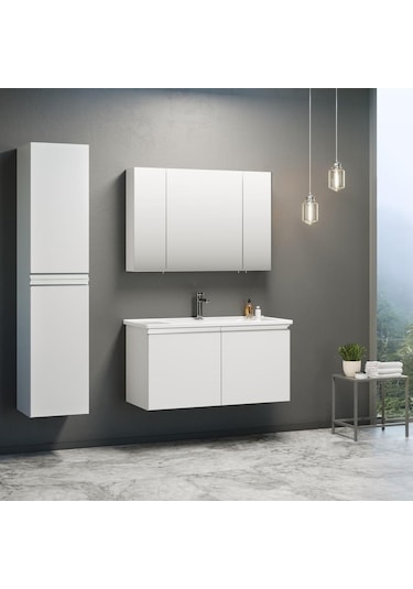 Orka Terme 100 Cm Mdf Kaşmir Taş Banyo Dolabı Takımı Ve Boy Dolab Çok Renkli