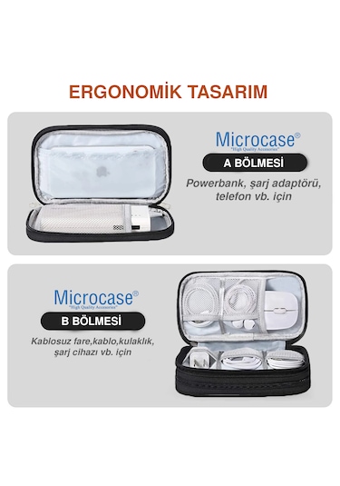 Microcase Taşınabilir Su Geçirmez Çift Katman Ve Fermuarlı 8 Bölmeli Seyahat Çantası Organizer Al4210 Siyah